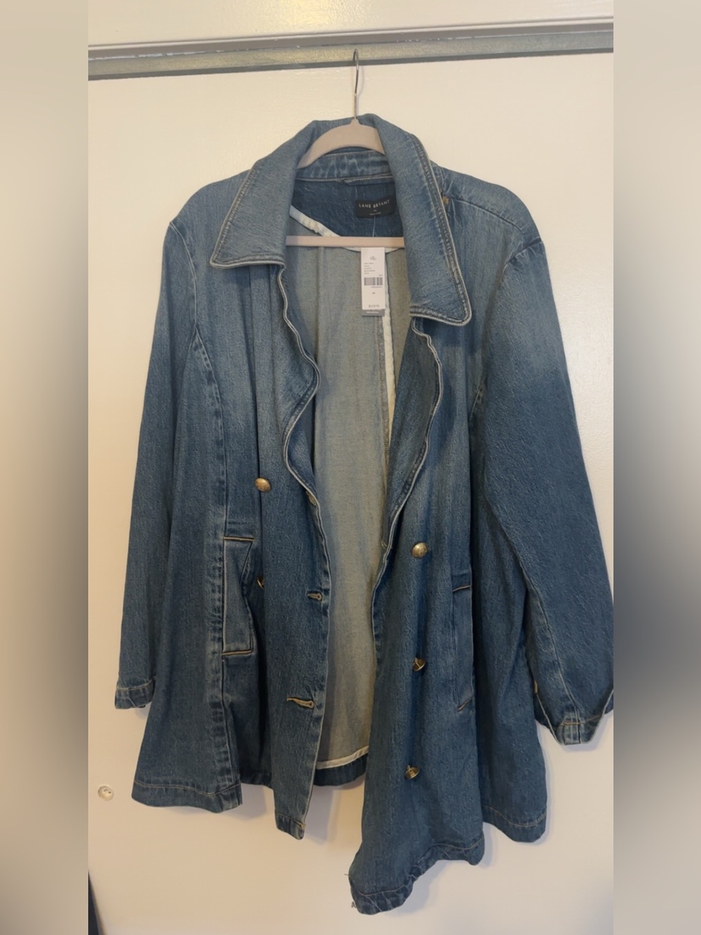 Lane Bryant Medium Blue Double-Breasted Denim Jacket